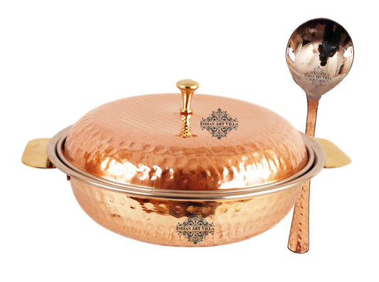 Handcrafted Pure Steel Copper Donga | Serving Pot with Lid & Spoon