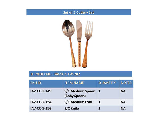 Pure Steel Copper Cutlery Set 1 Spoon|1 Fork| 1 Knife