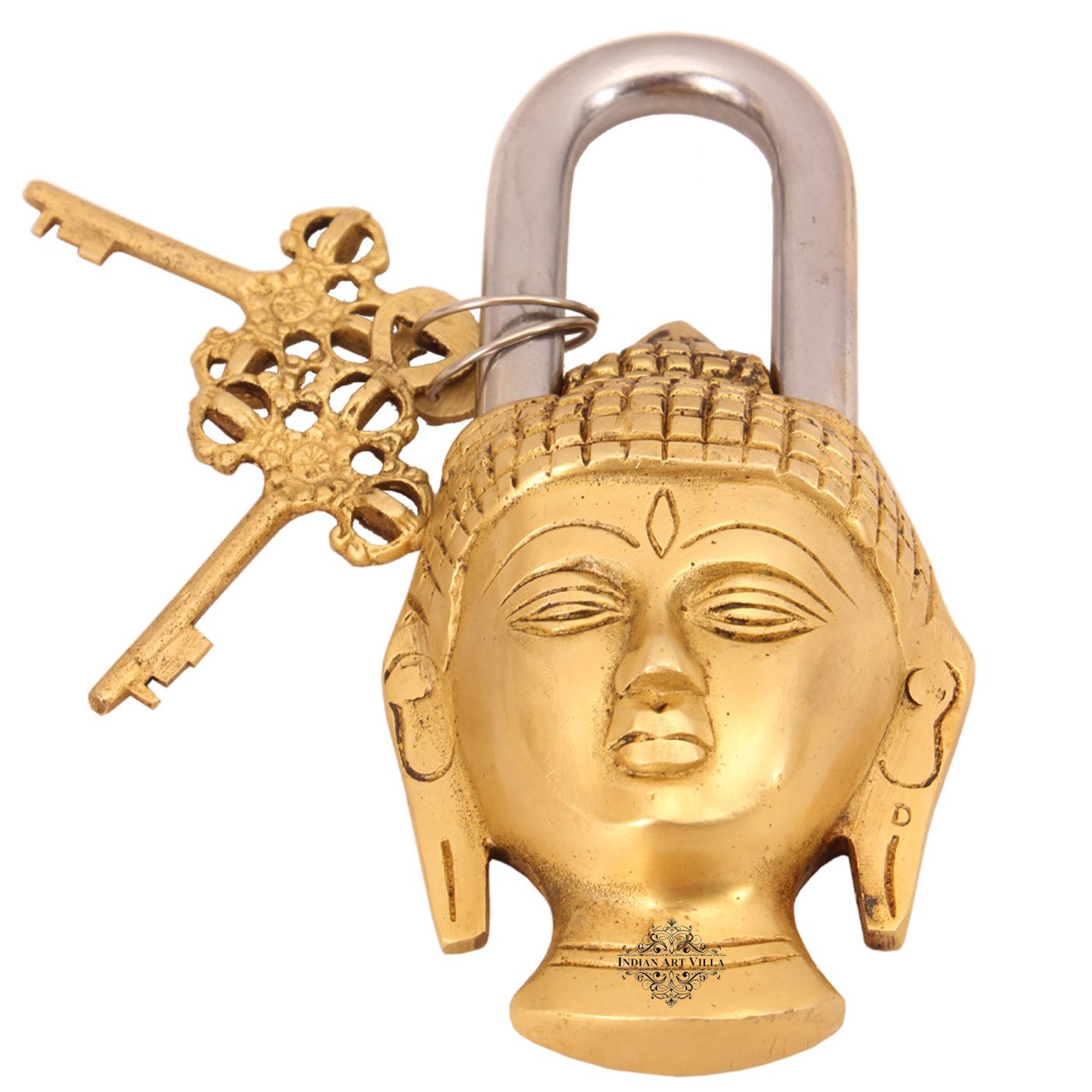Pure Brass Buddha Design Lock with 2 Keys