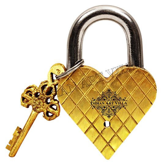 Pure Brass Heart Shape Pair of Parrot Design Lock with 2 Keys with 2 keys