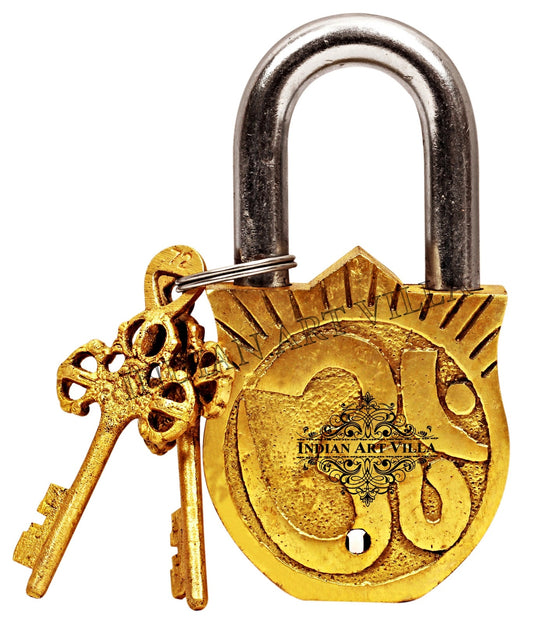 Pure Brass Surya Dev Smiling Sun Design Lock with 2 Keys