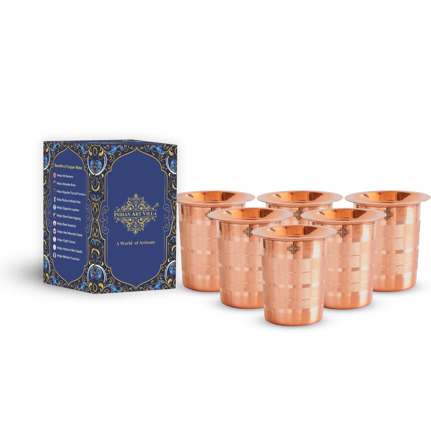 Pure Copper Glass, Tumbler Handcrafted in Luxury Design with a Plain Copper Lid, Drinkware, Serveware, 300 ml