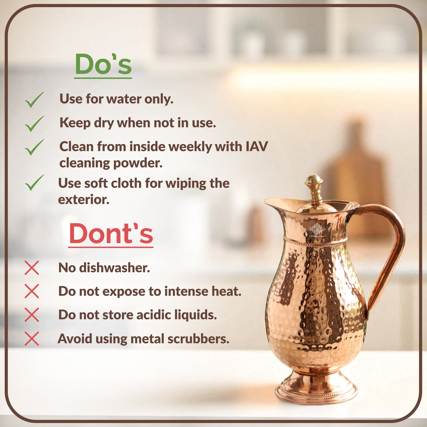 Pure Copper Antique Hammered Design Mughlai Jug with Lid