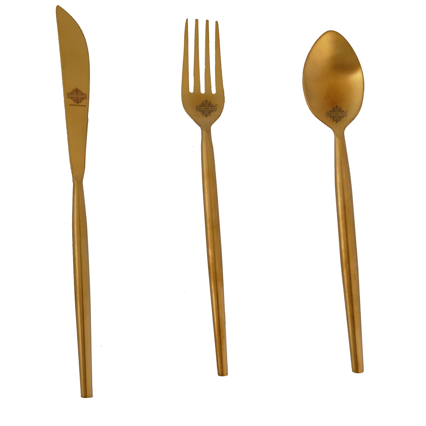 Pure Stainless Steel Gold Shine Finish Oval Cutlery Set 6x4=24 Pcs