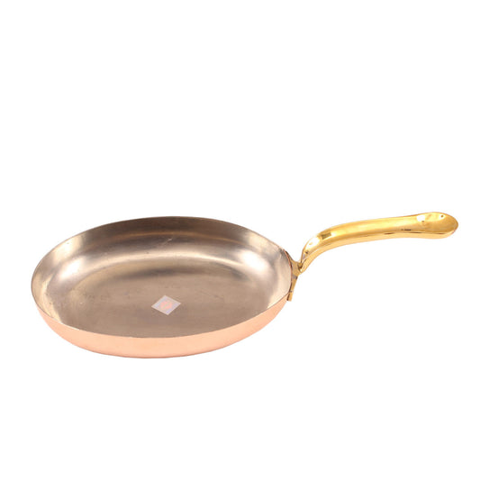 Handcrafted Pure Copper Plain Oval Pan Inside Tin Lining with Brass Handle