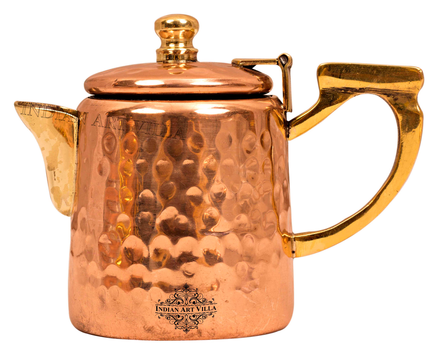 Pure Steel Copper Hammered Milk Pot with Inside Tin Lining & Brass Handle