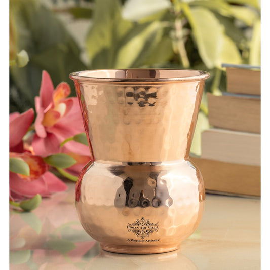 Pure Copper Round Shaped Glass with Hammered Design, 300ml