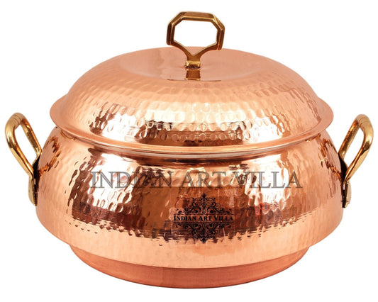 Pure Steel Copper Hammered Design Big Casserole with Lid 2300 ML