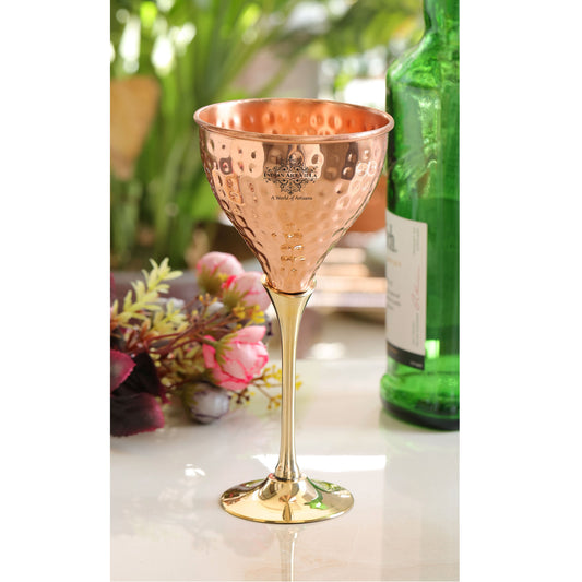 Pure Copper Hammered Design Wine Glass with Brass Stand