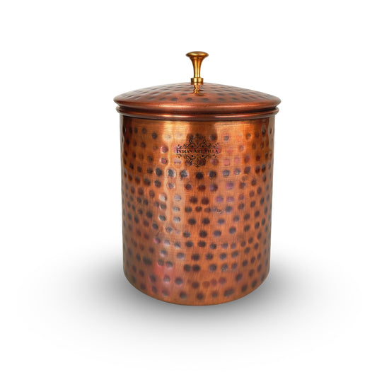 Pure Copper Hammered Design Storage Box/Container With Brass Knob On Top