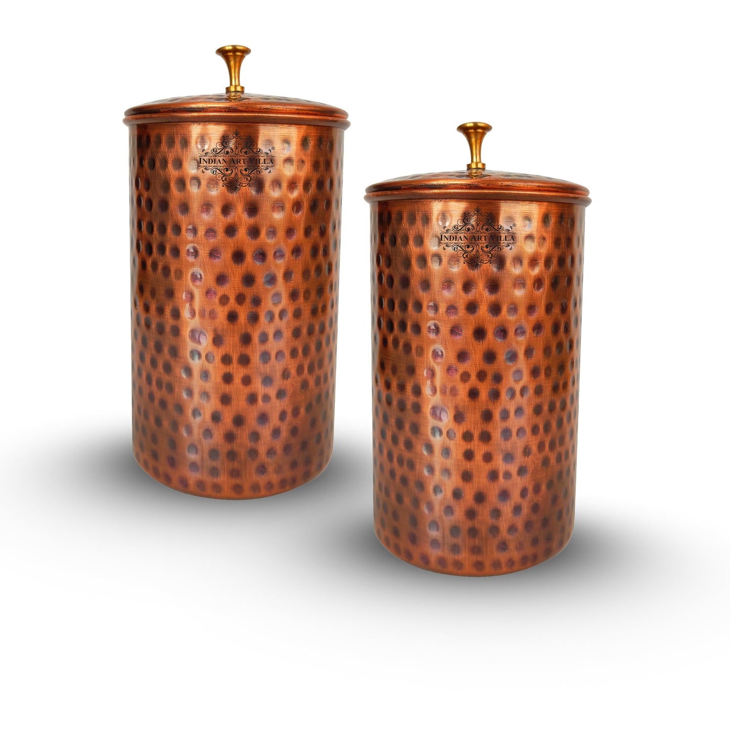 Pure Copper Hammered Design Storage Box/Container With Brass Knob On Top