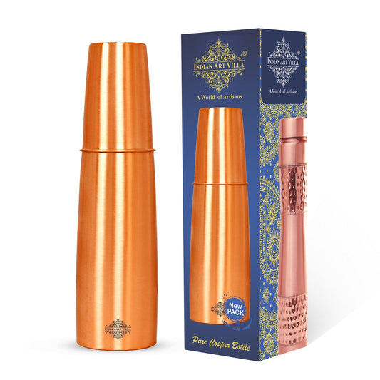 Pure Copper Bottle with Matte Finish Lacquer Coated and Built-in Glass