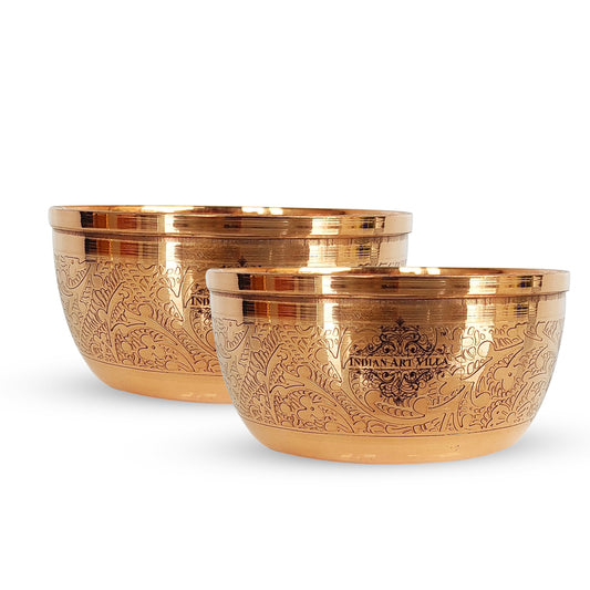 Pure Copper Embossed Design Bowl Katori,-200 ml