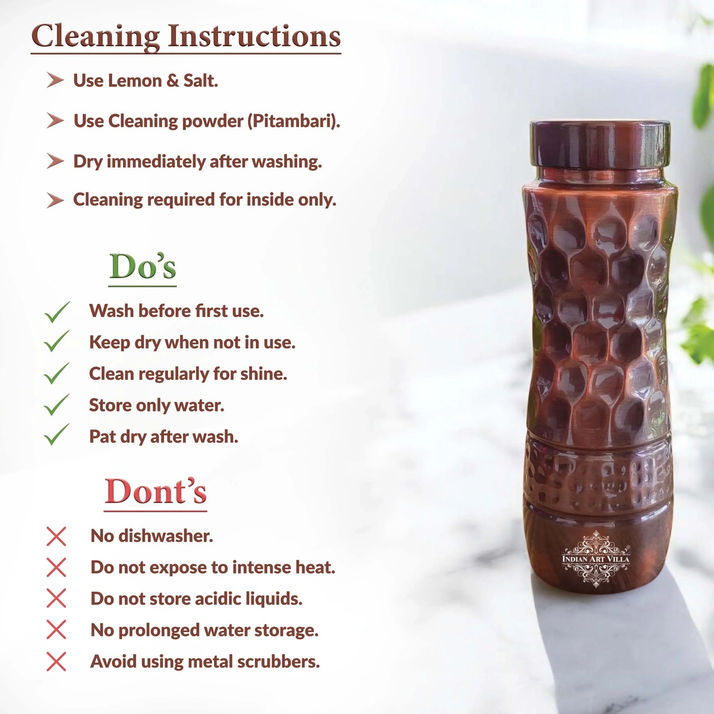 Pure Copper Water Bottle with Honeycomb Design