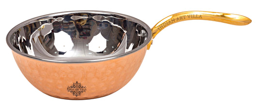 Pure Steel Copper Hammered Serving Pan with Brass Handle