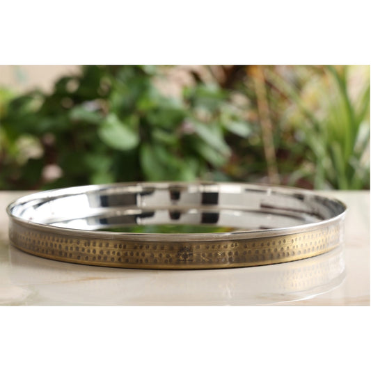 Pure Steel Brass Hammered Designer Plate, Thali, Serveware, Dinnerware, 34.04 cm