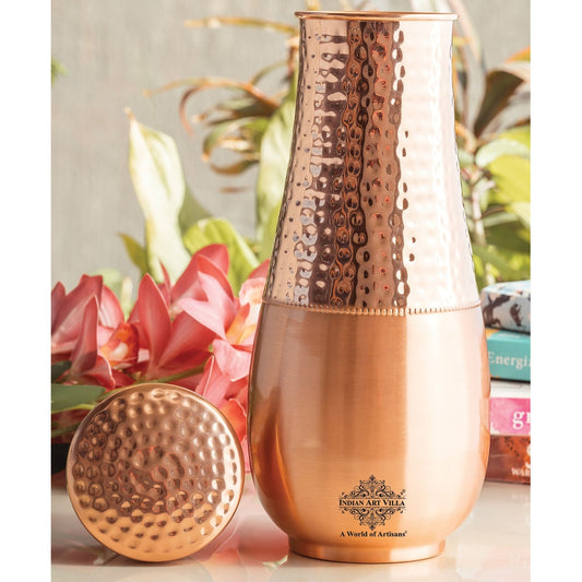 Copper Bedroom Bottle With Half Lacquer & Half Hammered Design