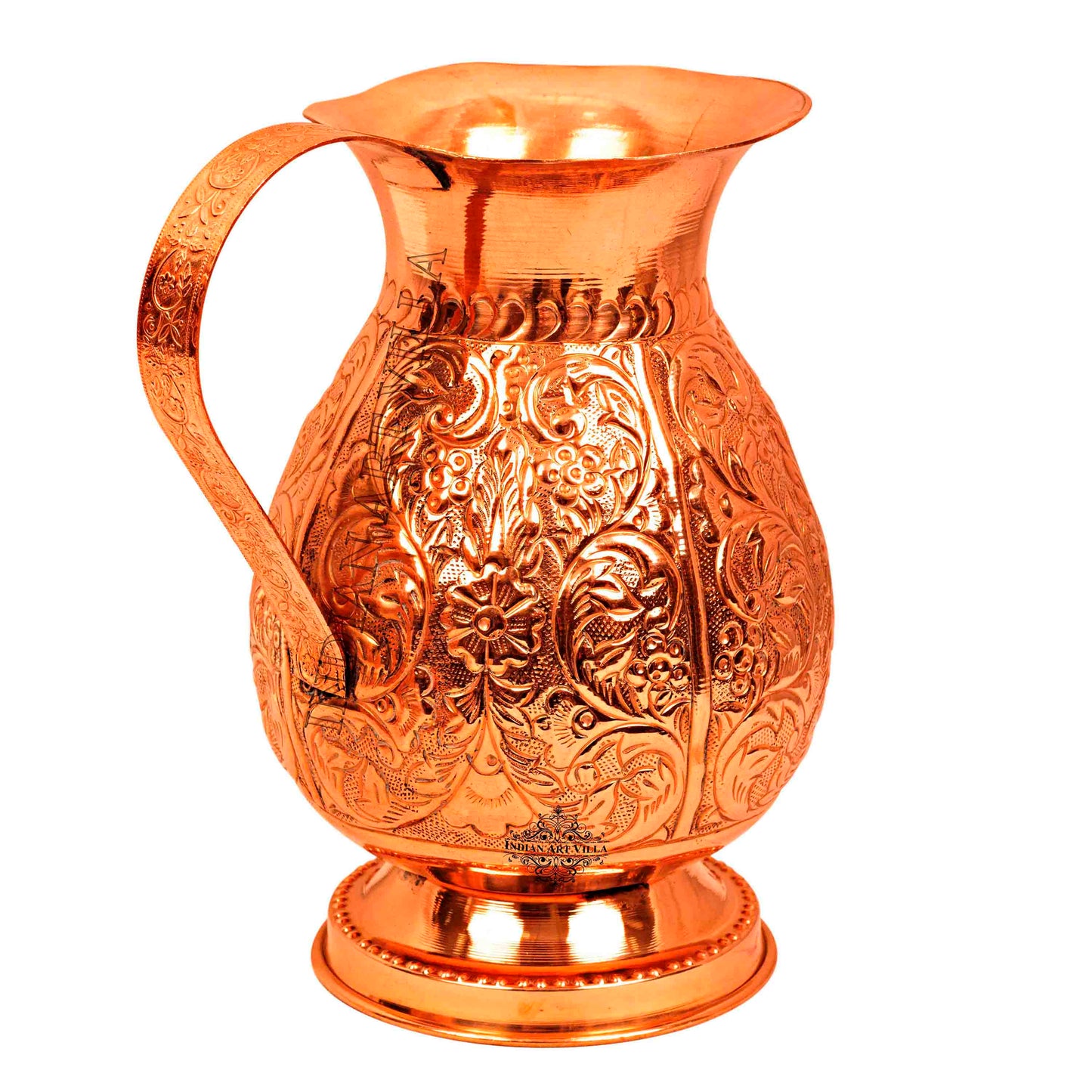 Pure Copper Jug with Embossed Leaf Design – 1500 ML
