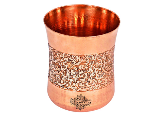 Pure Copper Glass with Embossed & Hammered Design 300ml