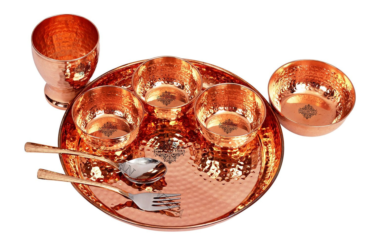 Handcrafted Pure Copper Handmade Hammered Design Thali Dinner Set