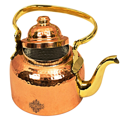 Handmade Pure Copper Designer Mughlai Tea Pot with Inner Lining - 650ml