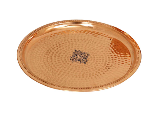 Handcrafted Pure Copper Small Thali | Plates with Hammered Design, Dinnerware, Serveware
