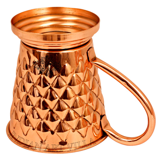 Pure Copper Bucket Shaped Diamond Hammered Design Moscow Mule Beer Mug Cup , Best for Beer Cocktail Parties, Barware, Volume-450ML