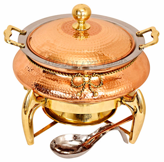 Pure Steel Copper Chafing Dish with Brass fuel Gel Stand & Serving Spoon