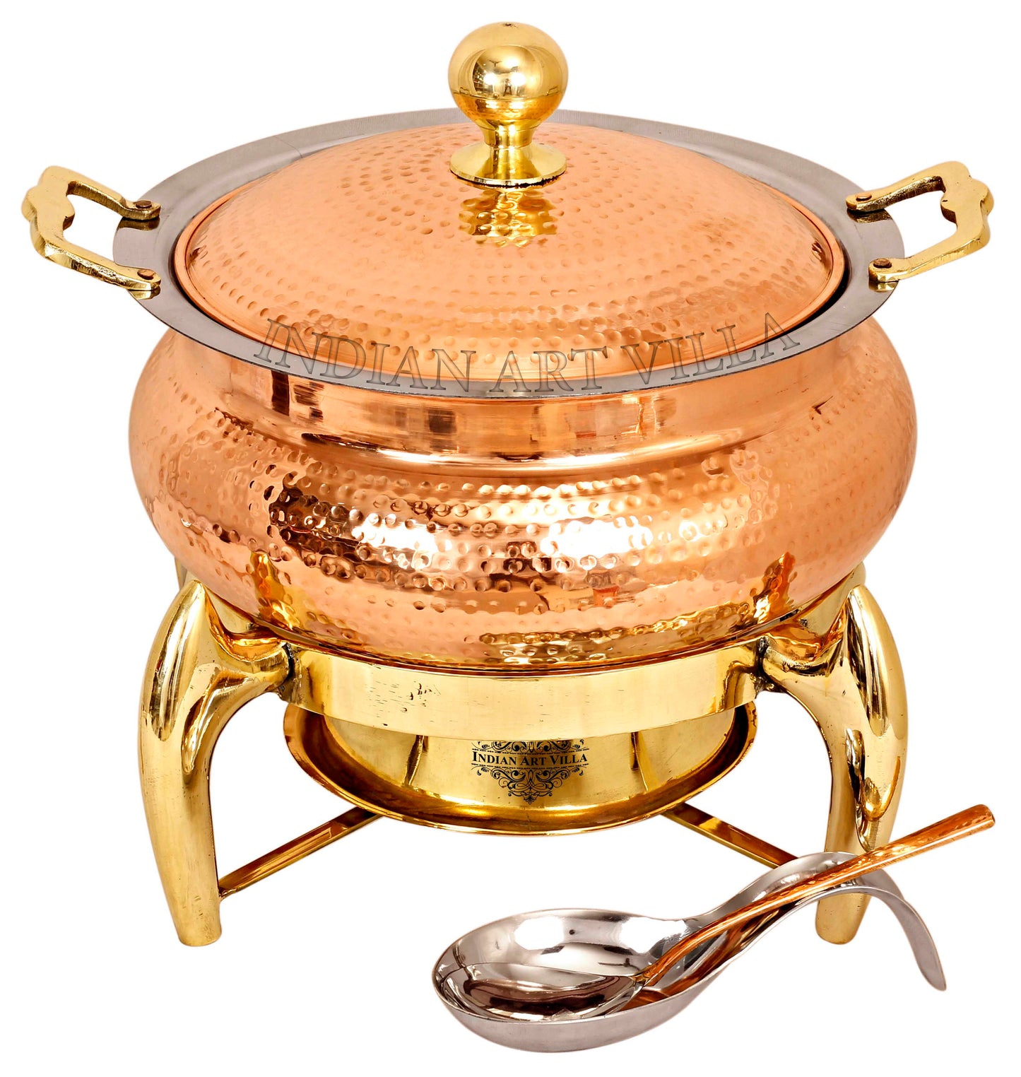 Pure Steel Copper Chafing Dish with Brass fuel Gel Stand & Serving Spoon