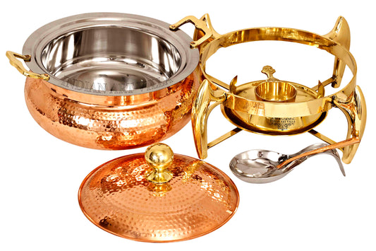 Pure Steel Copper Chafing Dish with Brass fuel Gel Stand & Serving Spoon