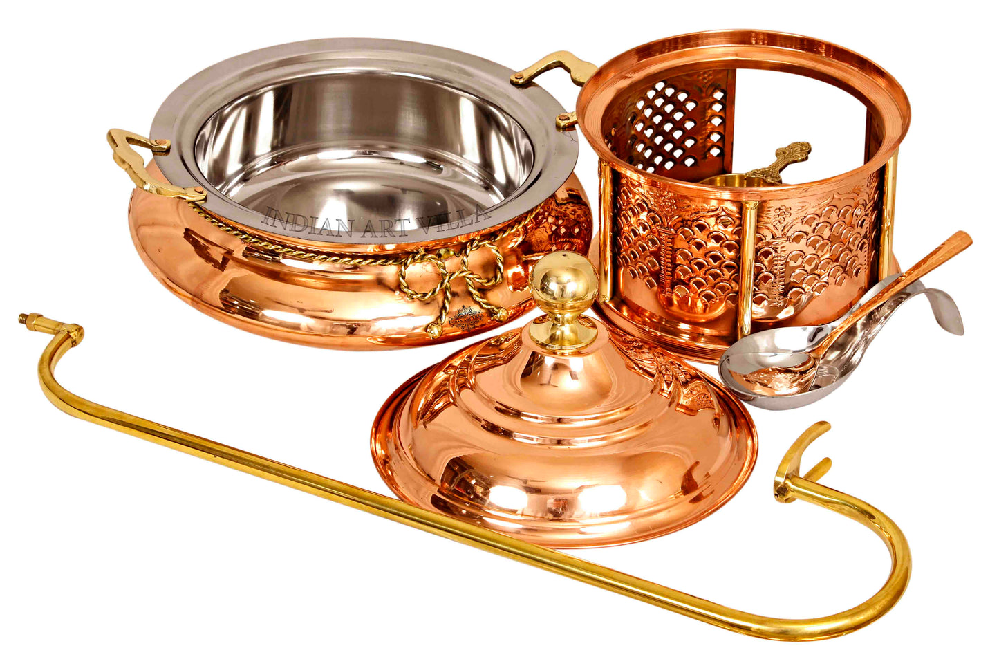 Steel Copper Chafing Dish with Sigdi Gelfuel Stand & Handle, Buffet Warmer Serveware Party