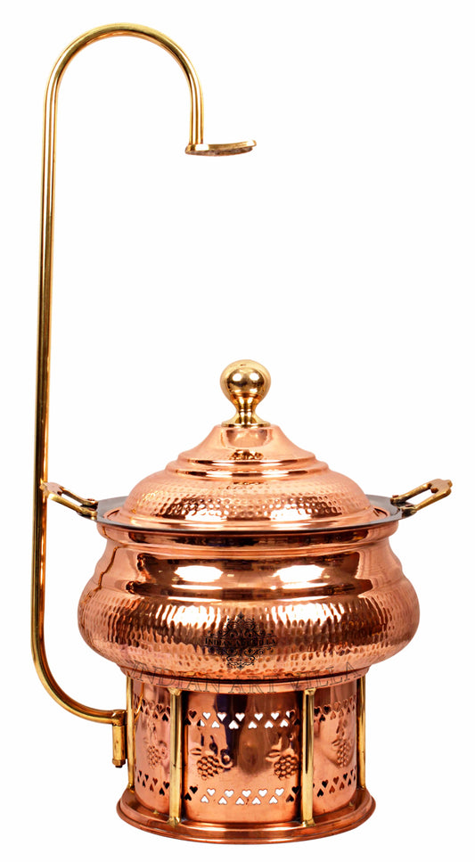 Pure Steel Copper Hammered Design Chaffing Dish with Sigdi Stand & Handle, Buffet Warmer Serveware Party