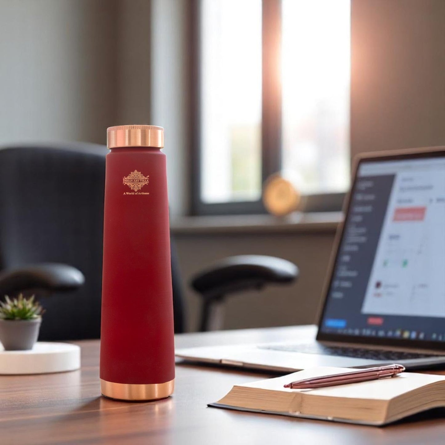 Pure Copper Bottle with Pyramid Shape Silk Finish Design – 800 ML