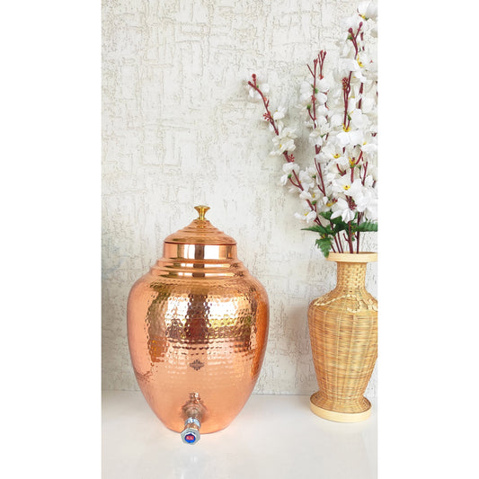 Pure Copper Water Hammered Design Dispenser Pot Matka 8.5 Ltr