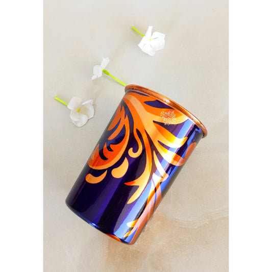 Pure Copper Printed Glass with Leaf Print , Serveware & Drinkware, Beneficial for Health, Volume-300 ML