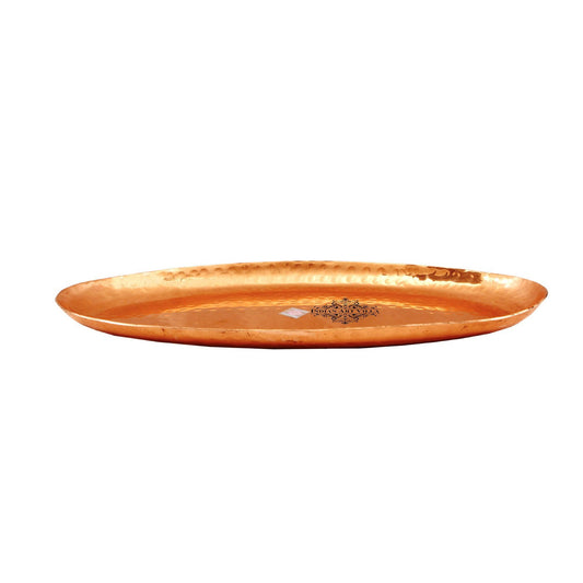 Handmade Pure Copper Oval Tray with Hammered Design, Tableware, Serveware