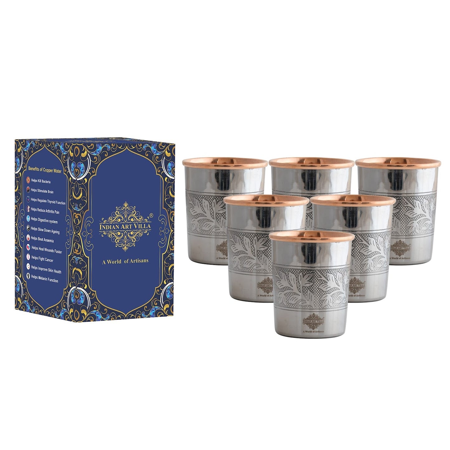 Steel Copper Glass, Tumbler Handcrafted in Luxury Design, Drinkware, Serveware, 250ml