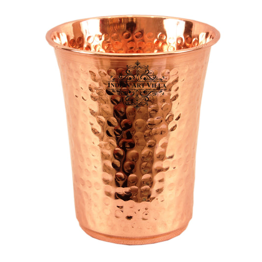 Pure Copper Hammered Design Curved Glass Tumbler 550 ML
