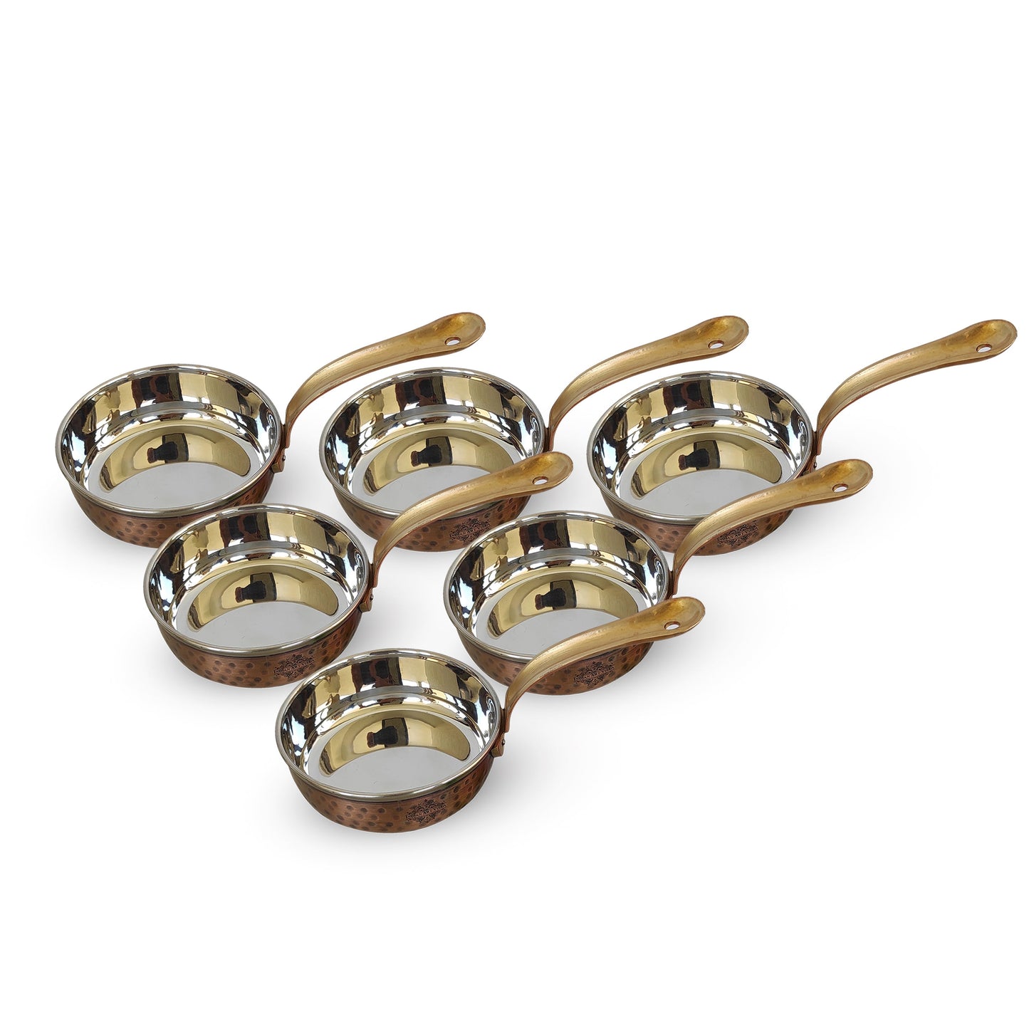 Steel Copper Hammered Antique Dark Tone Design Fry Pan with Brass Handle