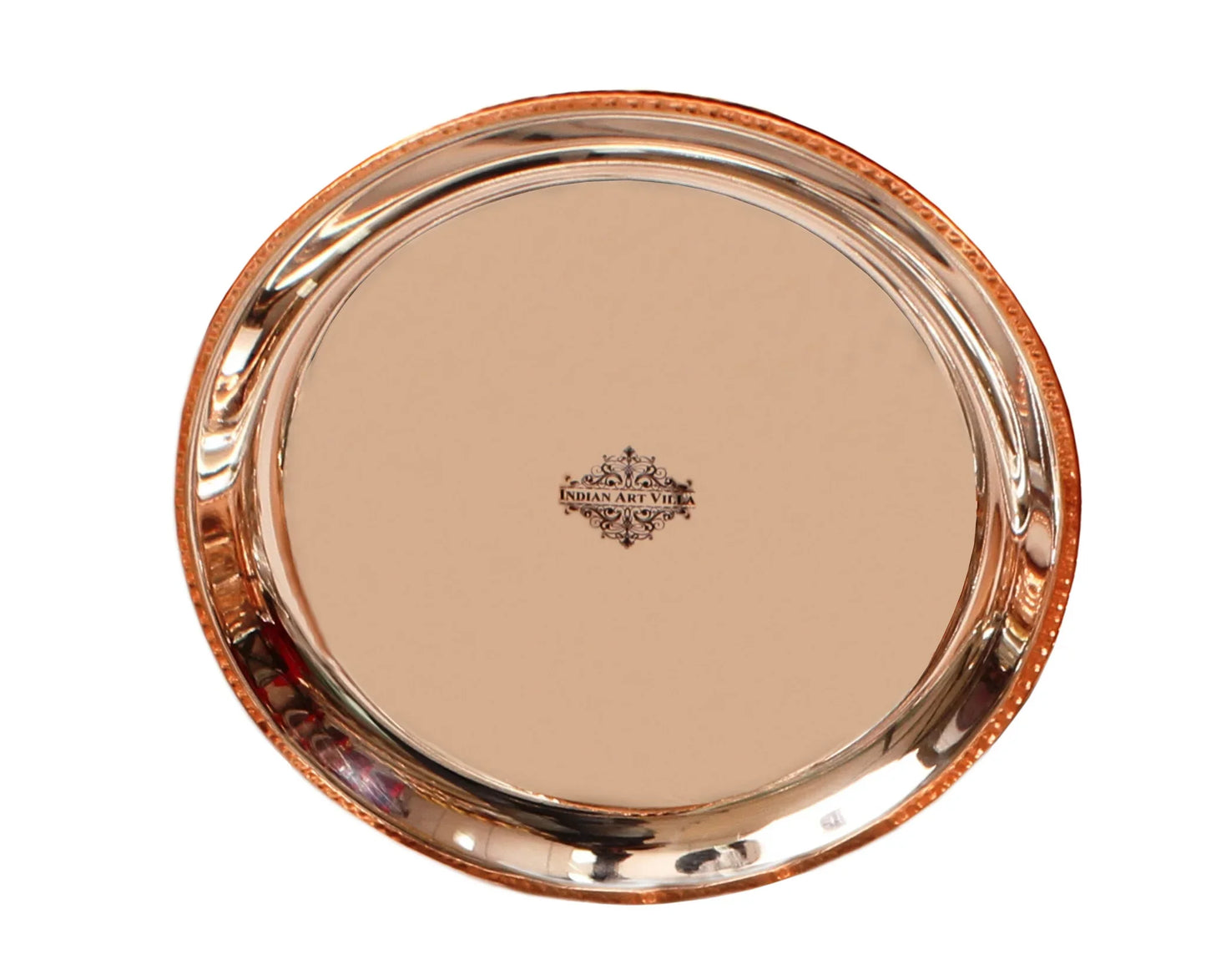 Steel Copper Full Serving Plate with Copper Beeding, 28 cm