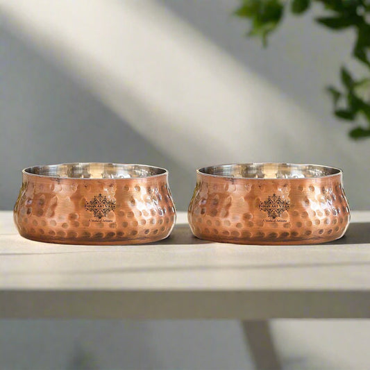 Indian Art Villa, Steel Copper Antique Finish Hammered Curved Bowl