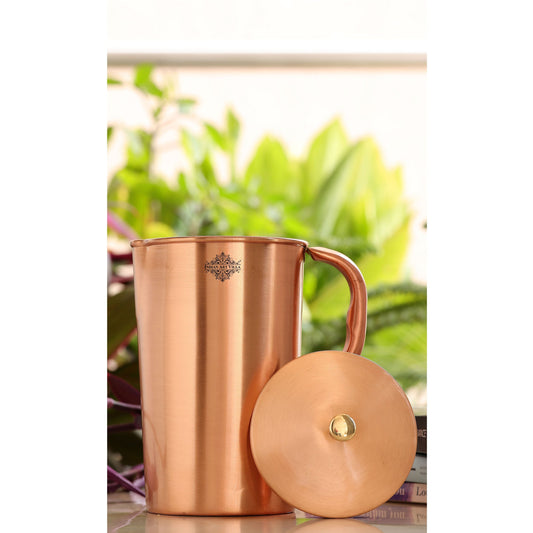 Pure Copper Plain & Matt Hammered Jug With Brass Knob on Lid