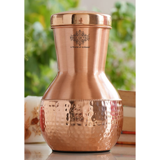 Matka Design Pure Copper Bedroom Bottle With Inbuilt Glass