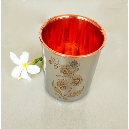 Pure Steel Copper Engraved Floral Design Glass -300 ML