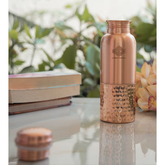 Pure Copper Water Bottle with Half Lacquer Coated Design