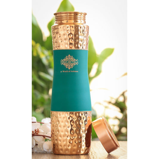 Pure Copper Bottle with Half Hammered and Half Silk Finish Color Design