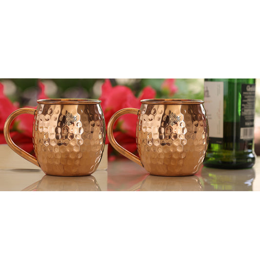 Pure Copper Hammered Round Shaped Moscow Mule, Beer Mug with Copper Handle, Drinkware, Barware, 530 ML