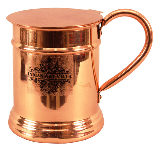 Handcrafted Pure Copper Plain Design Big Mug Cup 600 ML with Coaster