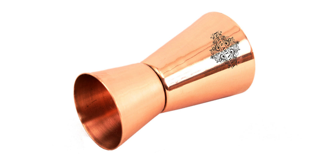 Pure Copper 2 Wine Glass Tumbler with 4 Shot Jiggers Glass, Barware Set, Best for Parties, 4 Pieces