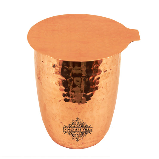 Copper Hammered Design Glass Tumbler with Coaster 275 ML